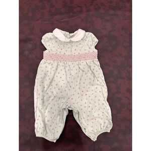 First Impressions Baby Girls Floral Smocked Romper Sage Green Pink 6-9 Months